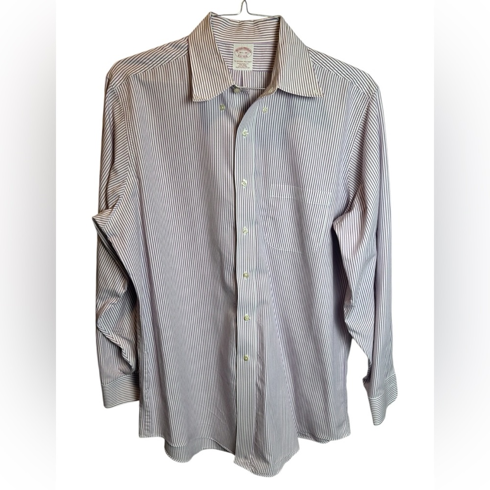 Brooks Brothers Purple White Stripe Button Down Size 16 1/2-34 - Picture 1 of 4